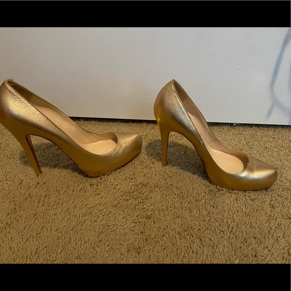 Gold Christian Louboutin rolando calf  120 heels